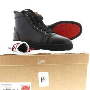 Christian Louboutin Black Leather High-Top 'Louis' Sneakers Size 41 EU 8 US